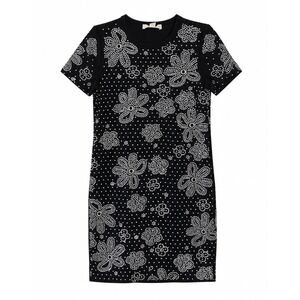 Michael Kors Rhinestone Floral Mini Dress XS Black Silver Studded Bodycon Y2K